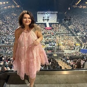 Free People Sheer Pink Halter Tiered Mini Dress